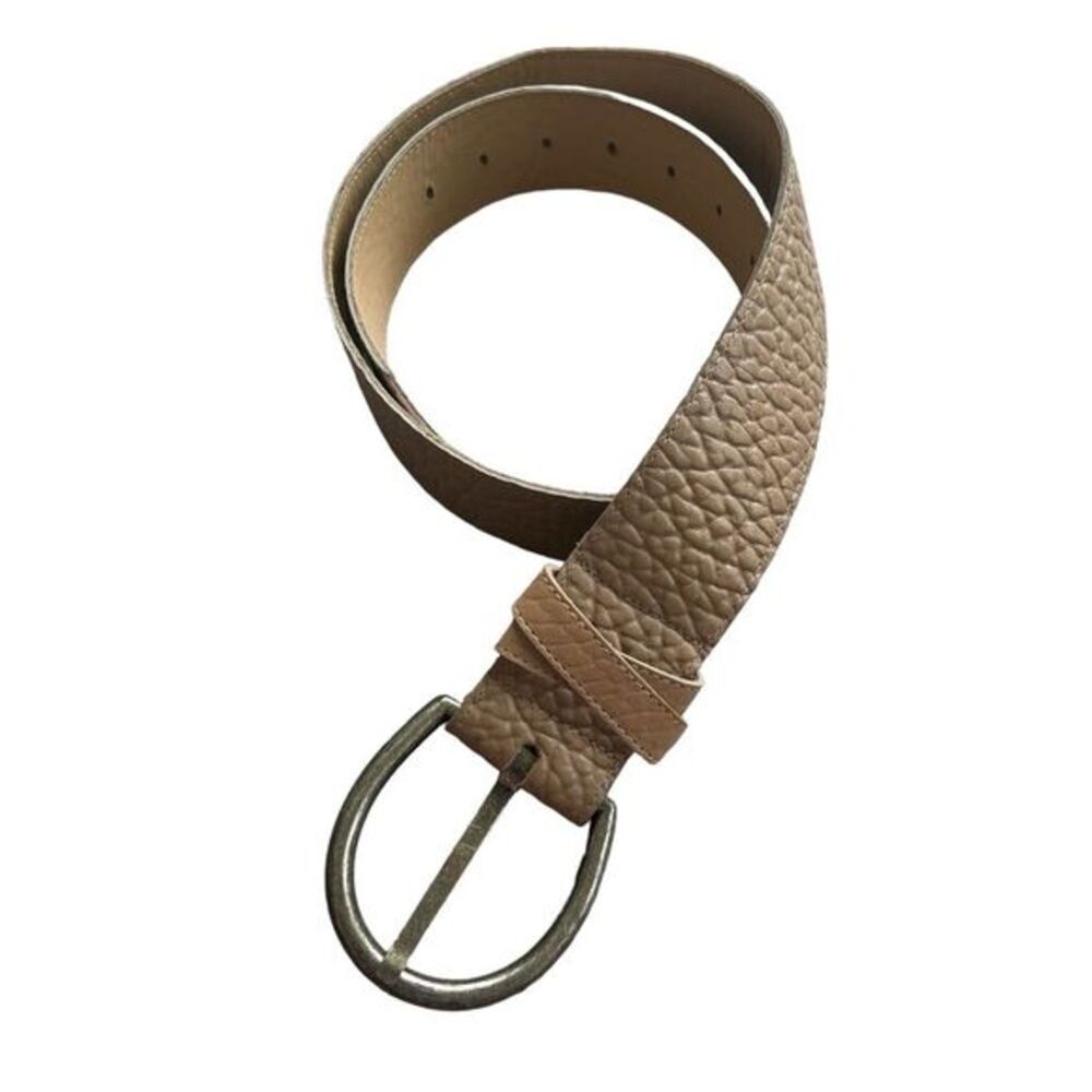 The Leather Shop Women’s M Brass Buckle Wide Belt Embossed Tan Leather Cowgirl